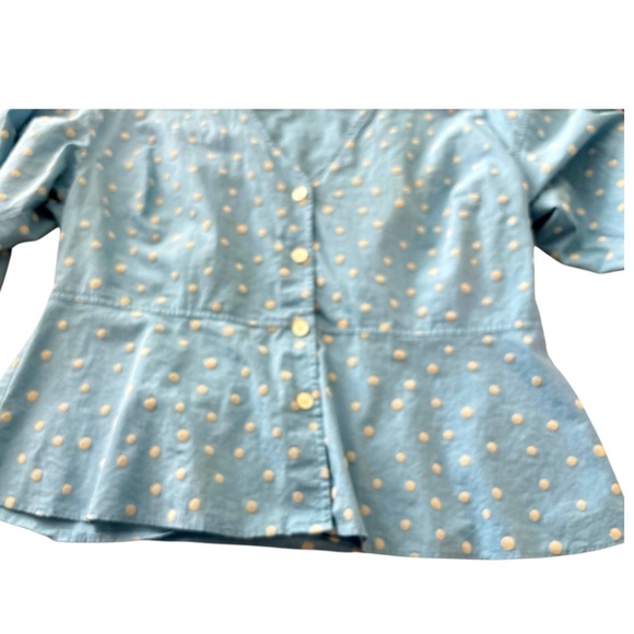 MADEWELL Florentine top, buttons.Bell 3/4 sleeves,peplum, 12, blue, inkspot dots - Picture 4 of 9